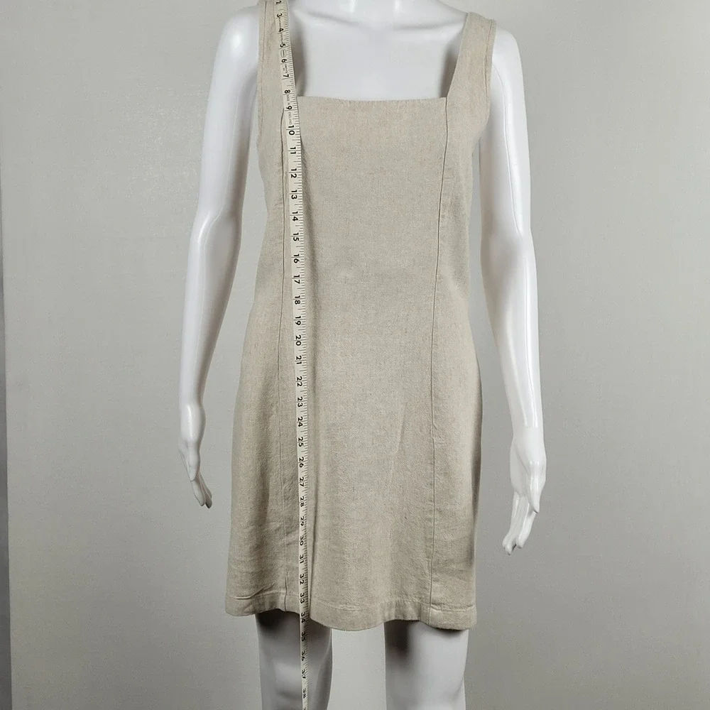 Old Navy Mini Dress Womens L Oatmeal Beige Excellent Linen Blend Smocked Back - Picture 3 of 10